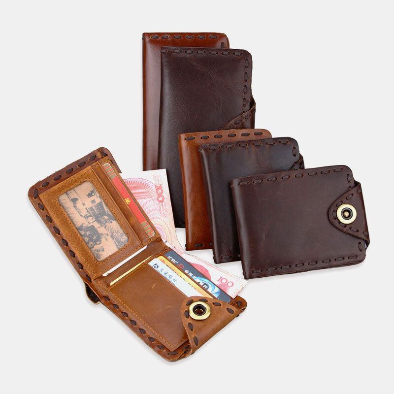 Herren Echtes Leder Bifold Multi Kartenfach Retro Rindsleder Kartenhalter Geldscheinklammer Geldbörse Brieftasche