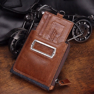 Herren Echtes Leder Reißverschluss Retro Business Multi Card Slot Leder Kartenhalter Geldbörse Mit Abnehmbarer Kartenhalter Tasche