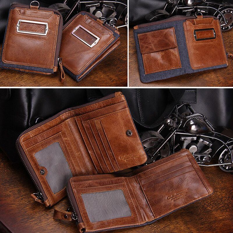 Herren Echtes Leder Reißverschluss Retro Business Multi Card Slot Leder Kartenhalter Geldbörse Mit Abnehmbarer Kartenhalter Tasche