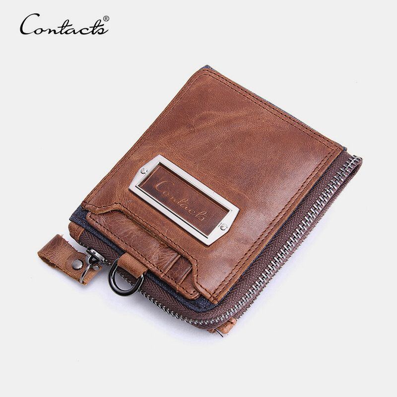 Herren Echtes Leder Reißverschluss Retro Business Multi Card Slot Leder Kartenhalter Geldbörse Mit Abnehmbarer Kartenhalter Tasche