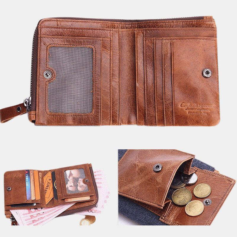 Herren Echtes Leder Reißverschluss Retro Business Multi Card Slot Leder Kartenhalter Geldbörse Mit Abnehmbarer Kartenhalter Tasche