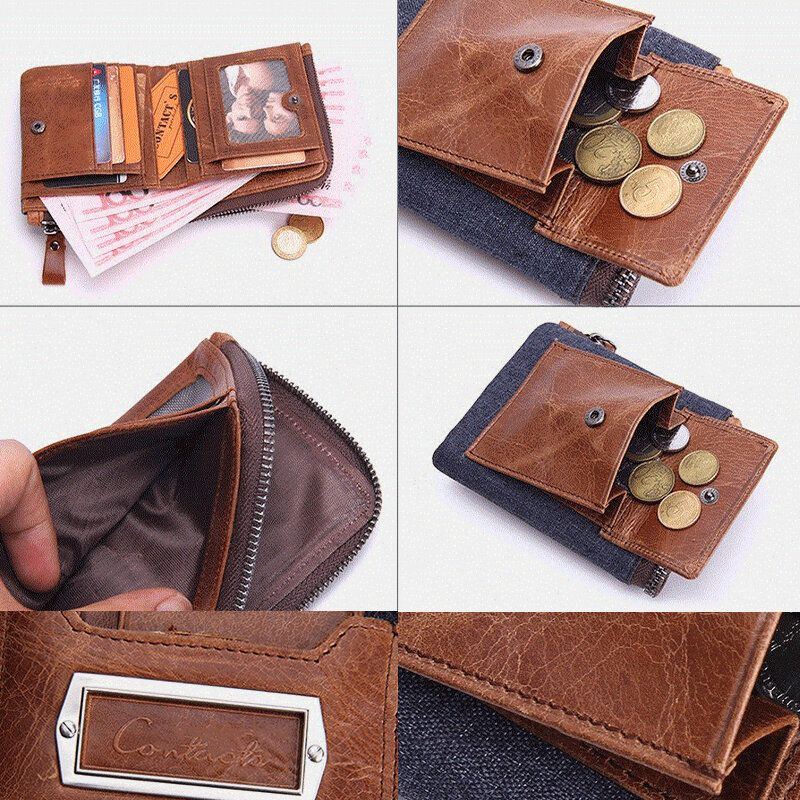 Herren Echtes Leder Reißverschluss Retro Business Multi Card Slot Leder Kartenhalter Geldbörse Mit Abnehmbarer Kartenhalter Tasche