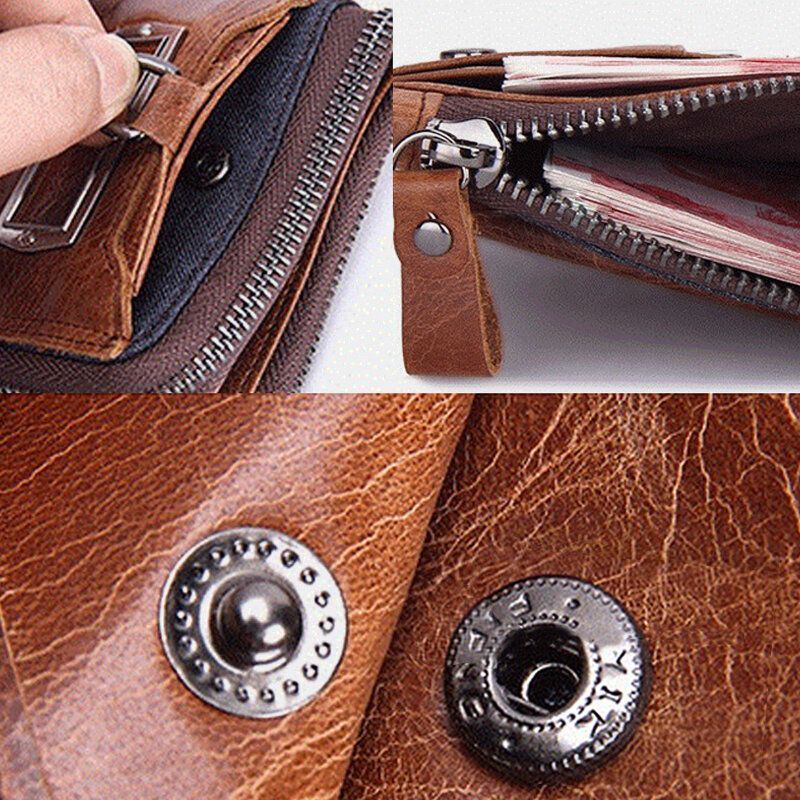 Herren Echtes Leder Reißverschluss Retro Business Multi Card Slot Leder Kartenhalter Geldbörse Mit Abnehmbarer Kartenhalter Tasche