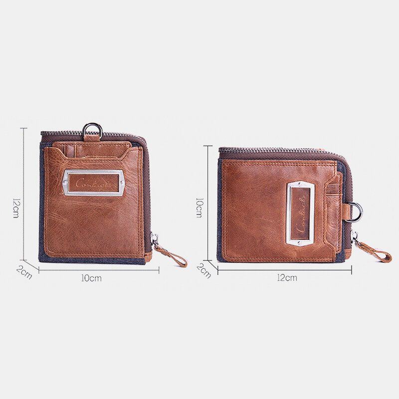 Herren Echtes Leder Reißverschluss Retro Business Multi Card Slot Leder Kartenhalter Geldbörse Mit Abnehmbarer Kartenhalter Tasche