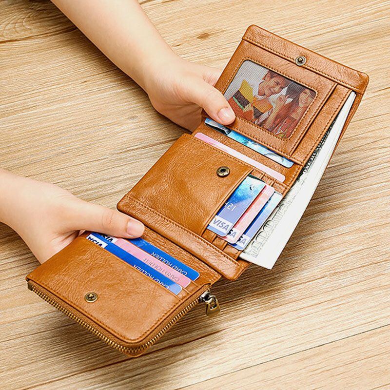 Herren Echtes Leder Rindsleder Retro Business Trifold Multi Slot Coin Bag Kartenhalter Wallet