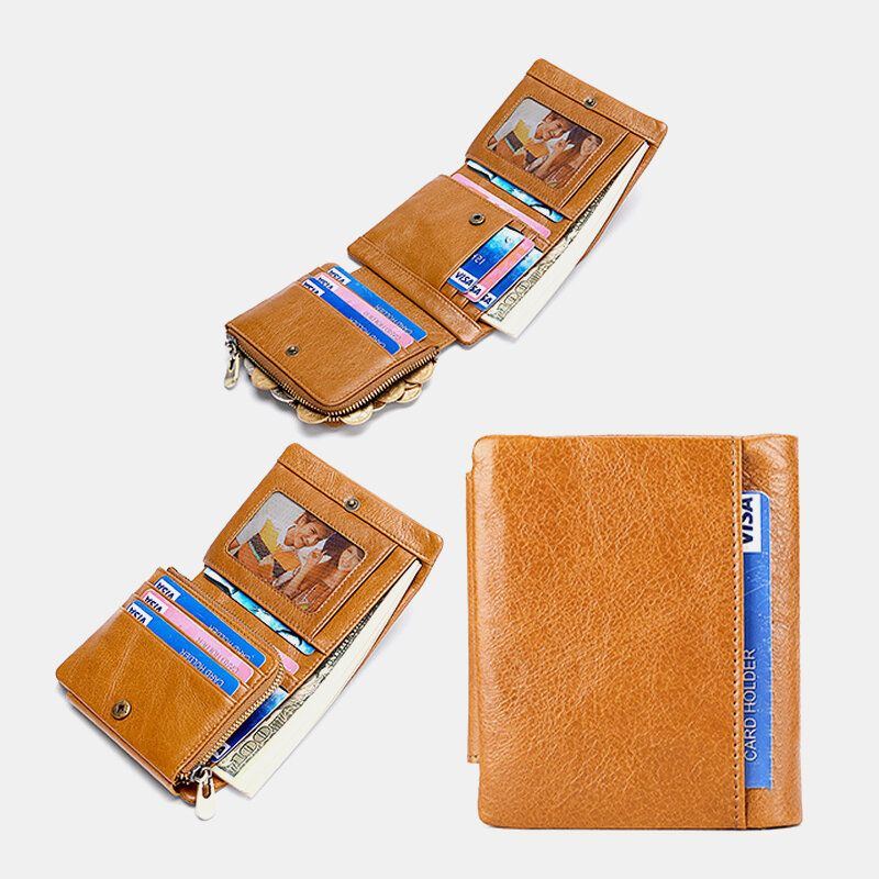 Herren Echtes Leder Rindsleder Retro Business Trifold Multi Slot Coin Bag Kartenhalter Wallet