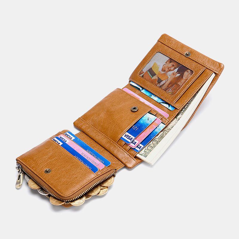 Herren Echtes Leder Rindsleder Retro Business Trifold Multi Slot Coin Bag Kartenhalter Wallet