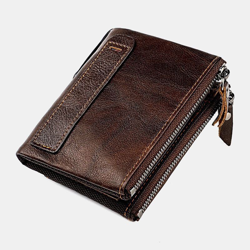 Herren Echtleder Anti Diebstahl Doppelreißverschluss Retro Business Multi Card Slot Leder Kartenhalter Geldbörse