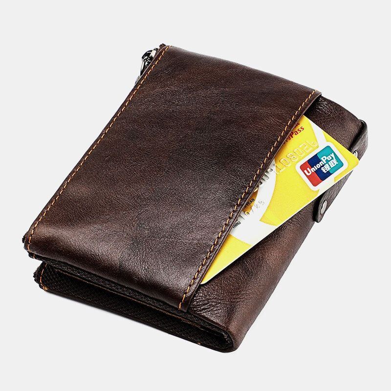 Herren Echtleder Anti Diebstahl Doppelreißverschluss Retro Business Multi Card Slot Leder Kartenhalter Geldbörse