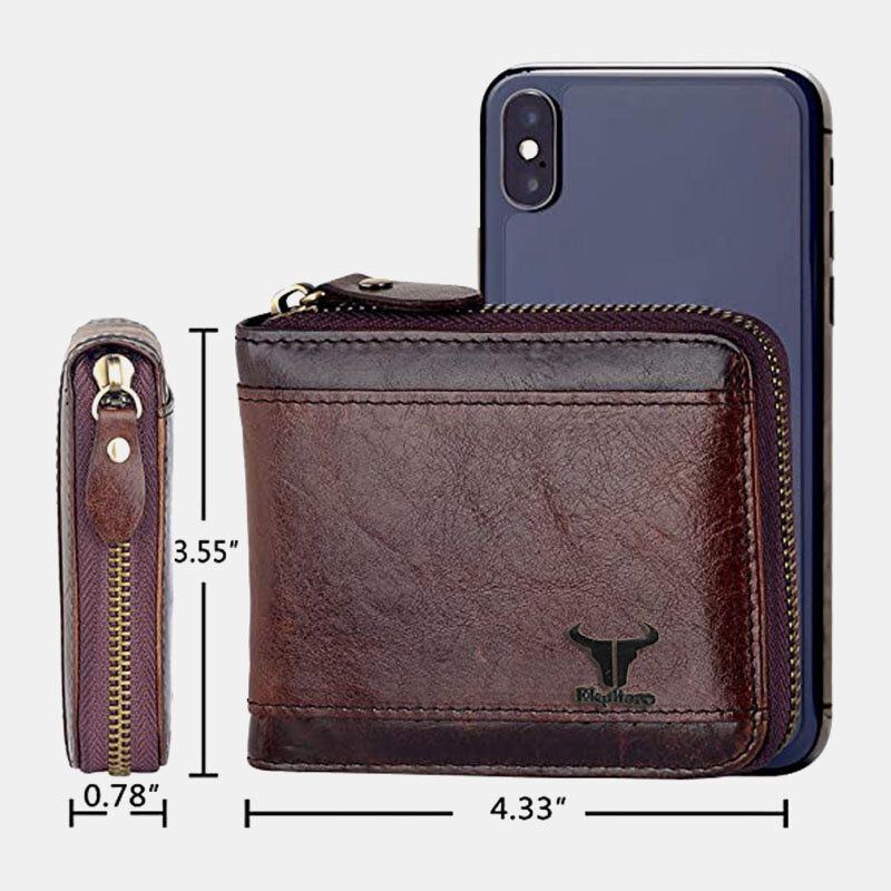 Herren Echtleder Anti Diebstahl Reißverschluss Retro Business Multi Card Slot Leder Kartenhalter Geldbörse