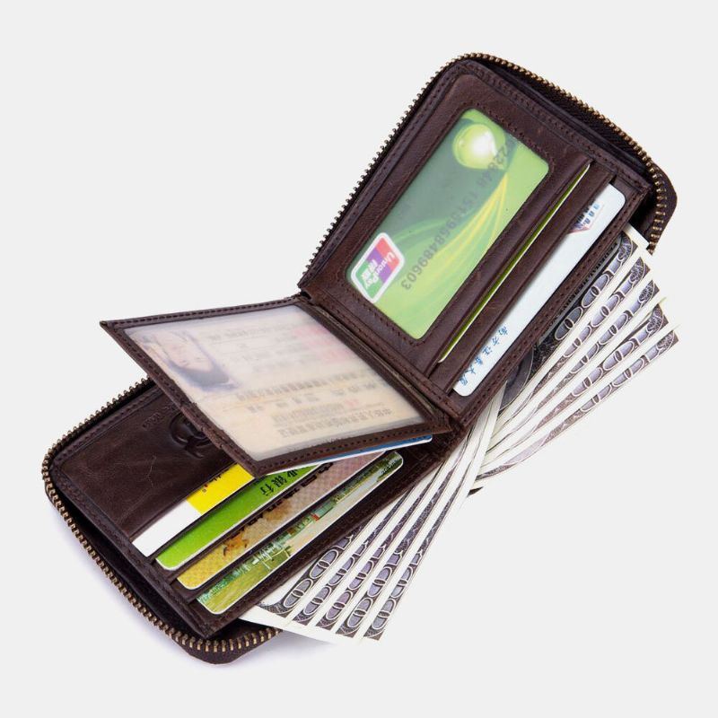 Herren Echtleder Brieftasche Multi Card Kartenhalter Reißverschluss Brieftasche