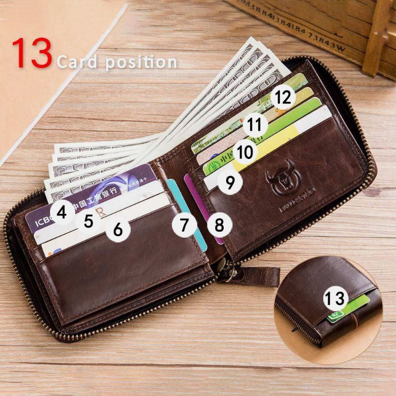 Herren Echtleder Brieftasche Multi Card Kartenhalter Reißverschluss Brieftasche