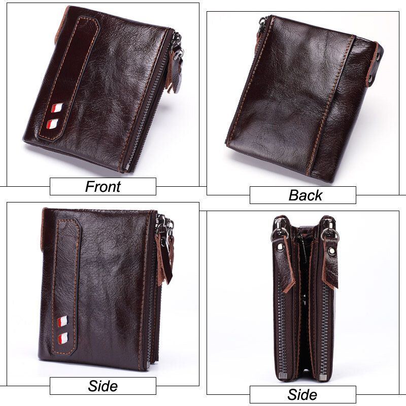 Herren Echtleder Doppelreißverschluss Retro Business Short Hand Carry Card Holder Wallet