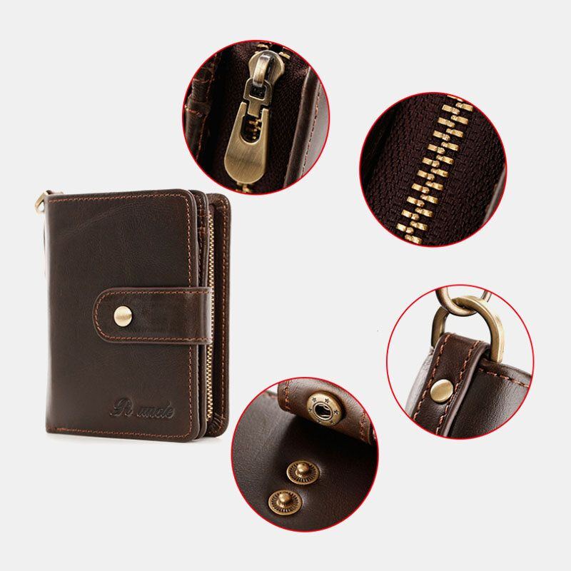 Herren Echtleder Multi Card Slot Anti Diebstahl Kartenhalter Zipper Chain Wallet