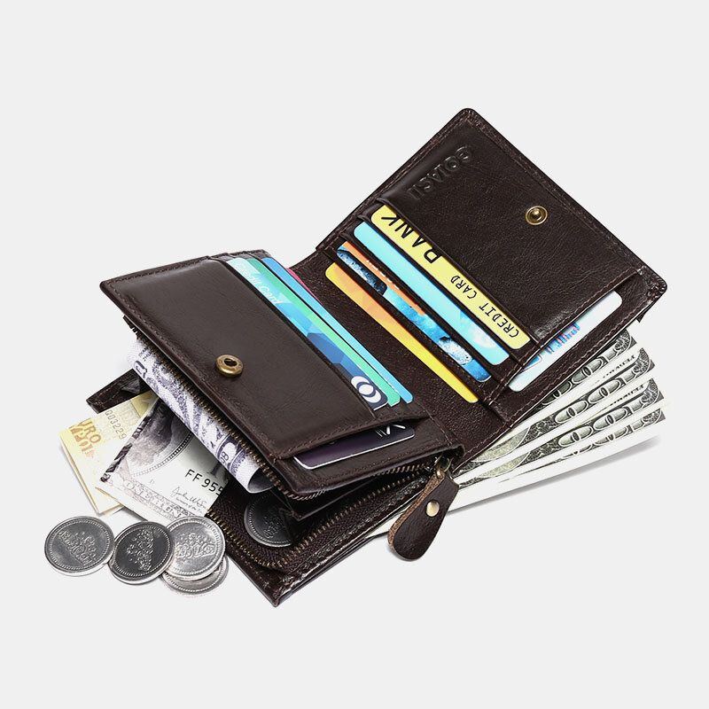 Herren Echtleder Multifunktions Anti Diebstahl Retro Kurzgeldbörse Multi Card Slot Kartenhalter Geldbörse