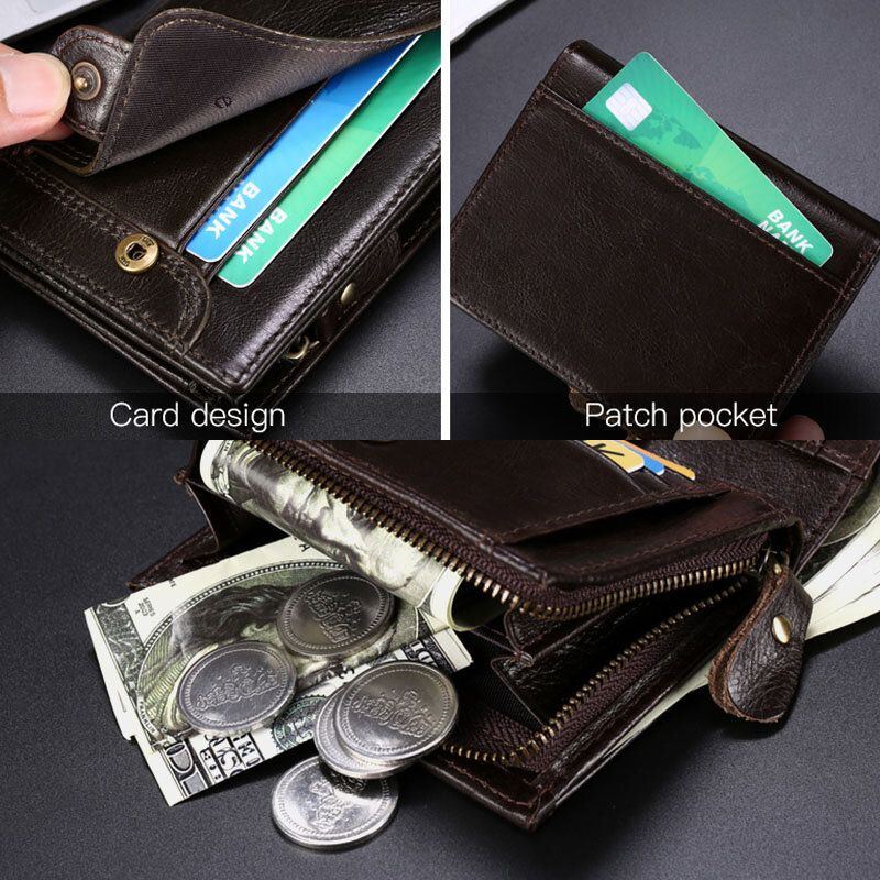 Herren Echtleder Multifunktions Anti Diebstahl Retro Kurzgeldbörse Multi Card Slot Kartenhalter Geldbörse