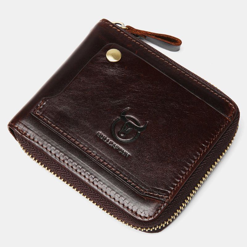 Herren Echtleder Multifunktions Bifold Reißverschluss Geldbörsen Antimagnetischer Multi Card Slot Kartenhalter Geldbörse