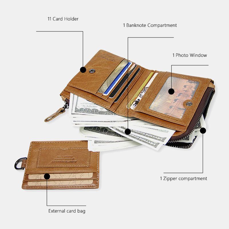 Herren Echtleder Multifunktions Retro Bifold Multi Card Slot Kartenhalter Geldbörsen Mappen Geldscheinklammer