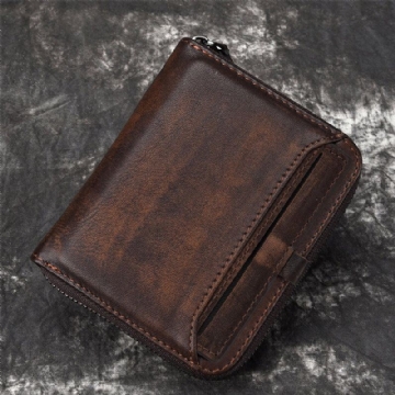 Herren Echtleder Reißverschluss Retro Business Multi Card Slot Leder Kartenhalter Geldbörse