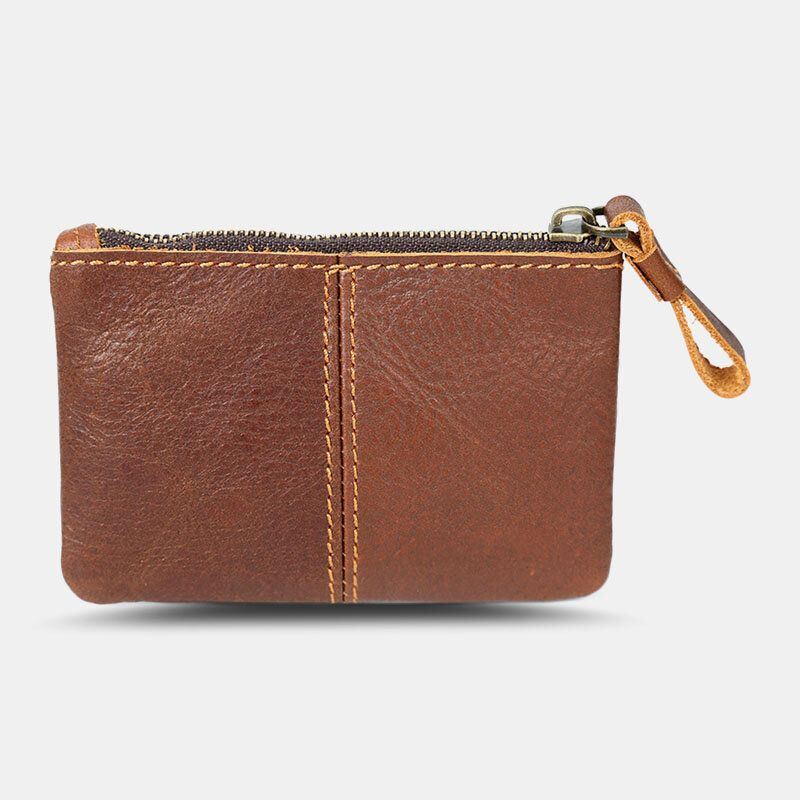 Herren Echtleder Retro Mini Geldbörse Mit Kurzem Reißverschluss Brieftasche Kupplung Kartenetui