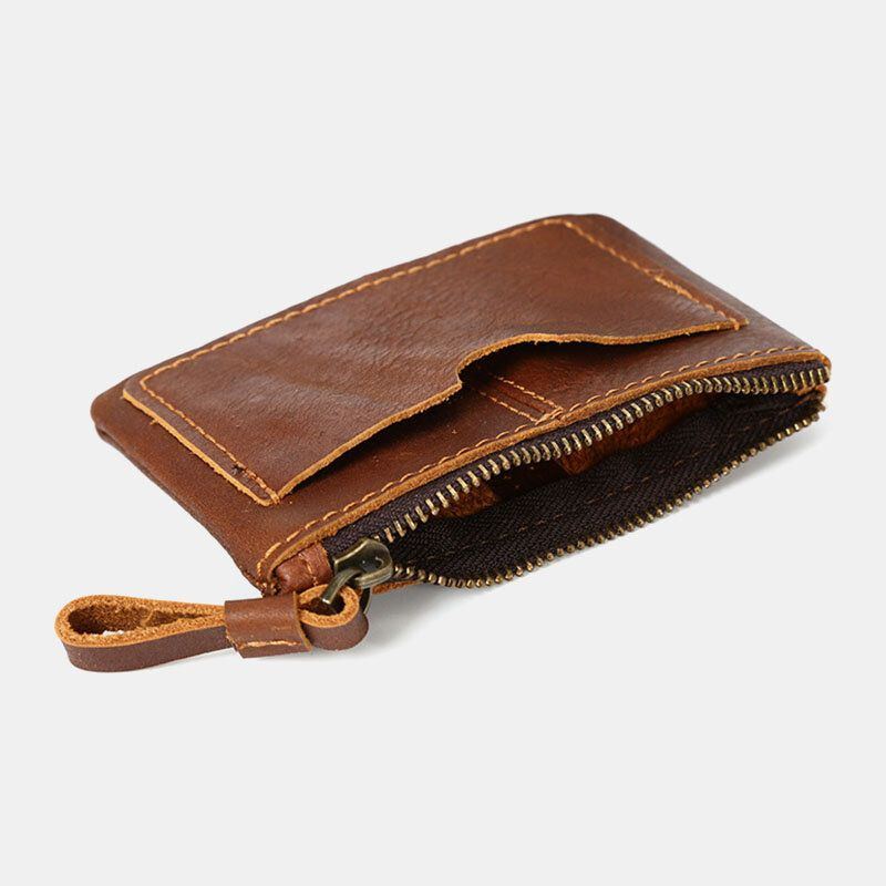 Herren Echtleder Retro Mini Geldbörse Mit Kurzem Reißverschluss Brieftasche Kupplung Kartenetui