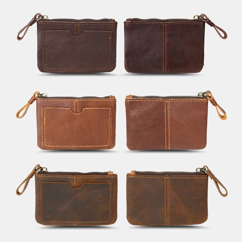 Herren Echtleder Retro Mini Geldbörse Mit Kurzem Reißverschluss Brieftasche Kupplung Kartenetui