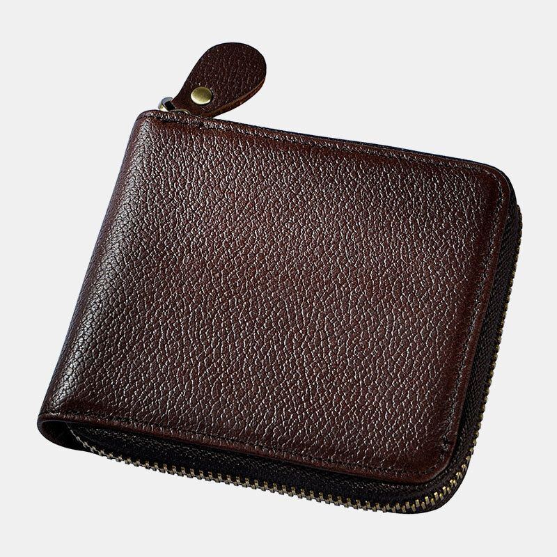 Herren Echtleder Rindsleder Retro Klassischer Bifold Reißverschluss Kartenhalter Brieftasche