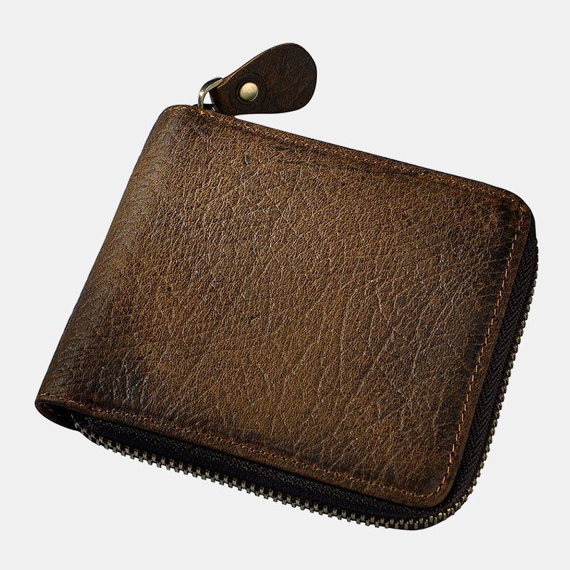 Herren Echtleder Rindsleder Retro Klassischer Bifold Reißverschluss Kartenhalter Brieftasche