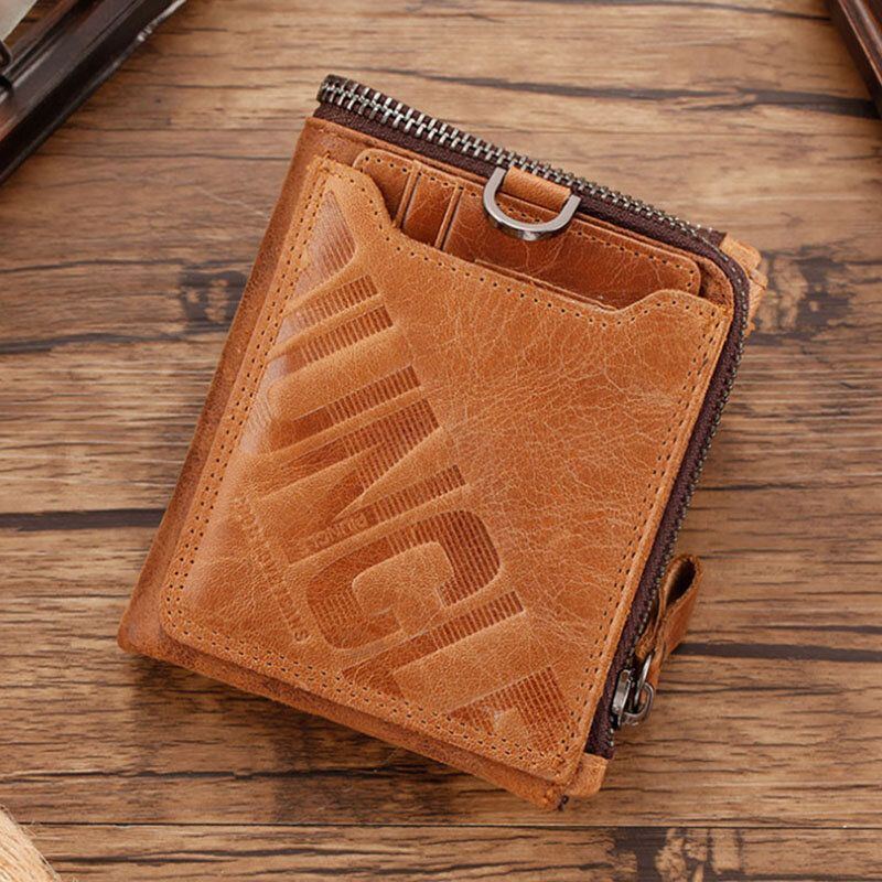 Herren Echtleder Sperrkartenhalter Bifold Wallet Purse Zipper Wallet