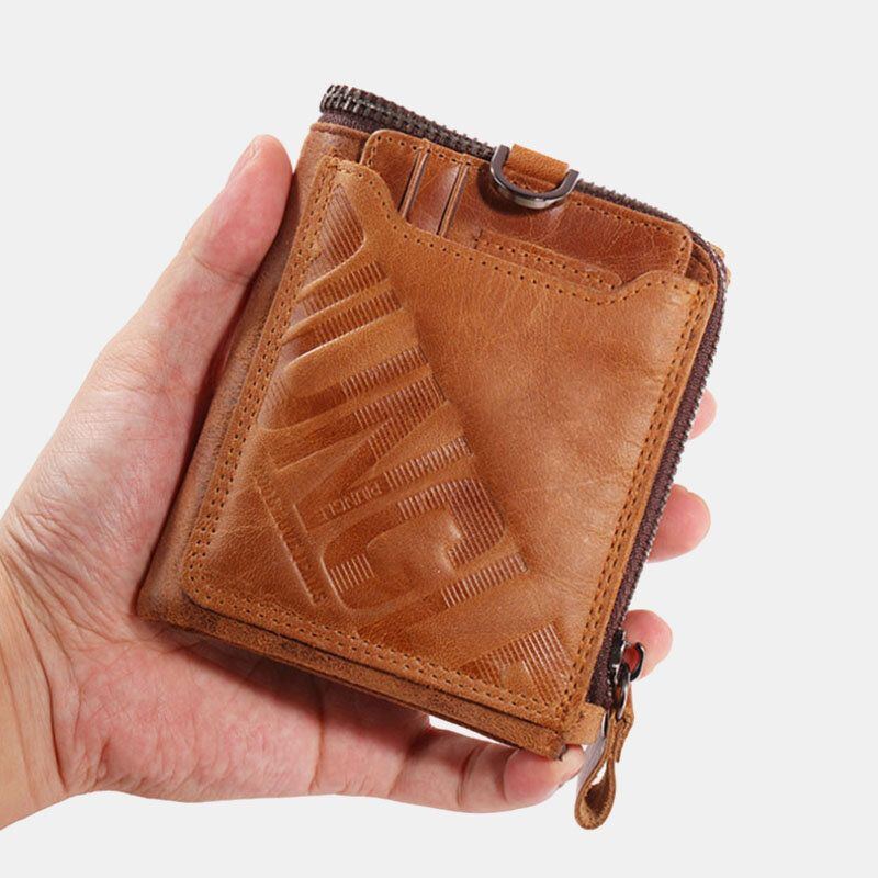 Herren Echtleder Sperrkartenhalter Bifold Wallet Purse Zipper Wallet