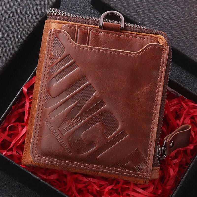 Herren Echtleder Sperrkartenhalter Bifold Wallet Purse Zipper Wallet