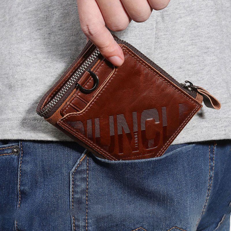 Herren Echtleder Sperrkartenhalter Bifold Wallet Purse Zipper Wallet