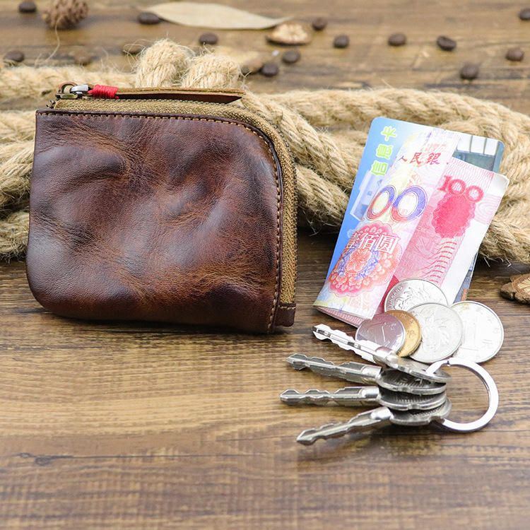 Herren Echtleder Vinatge Casual Zipper Cash Wallet