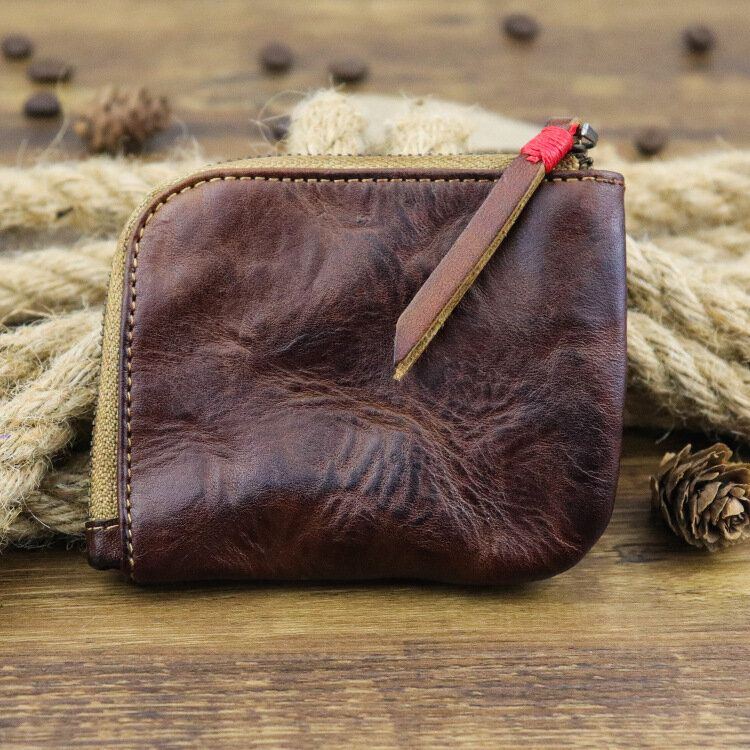 Herren Echtleder Vinatge Casual Zipper Cash Wallet