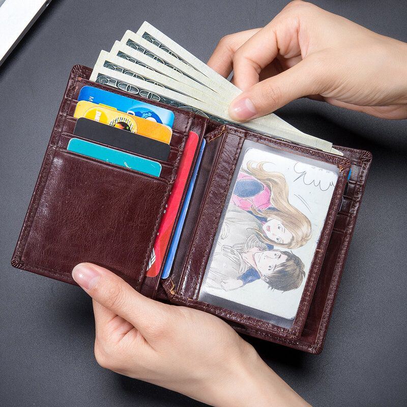 Herren Geldbörsen Horizontal Vertikal Bifold Anti Diebstahl Bürste Multi Card Slot Kartenhalter Geldscheinklammer Rindsleder Geldbörsen