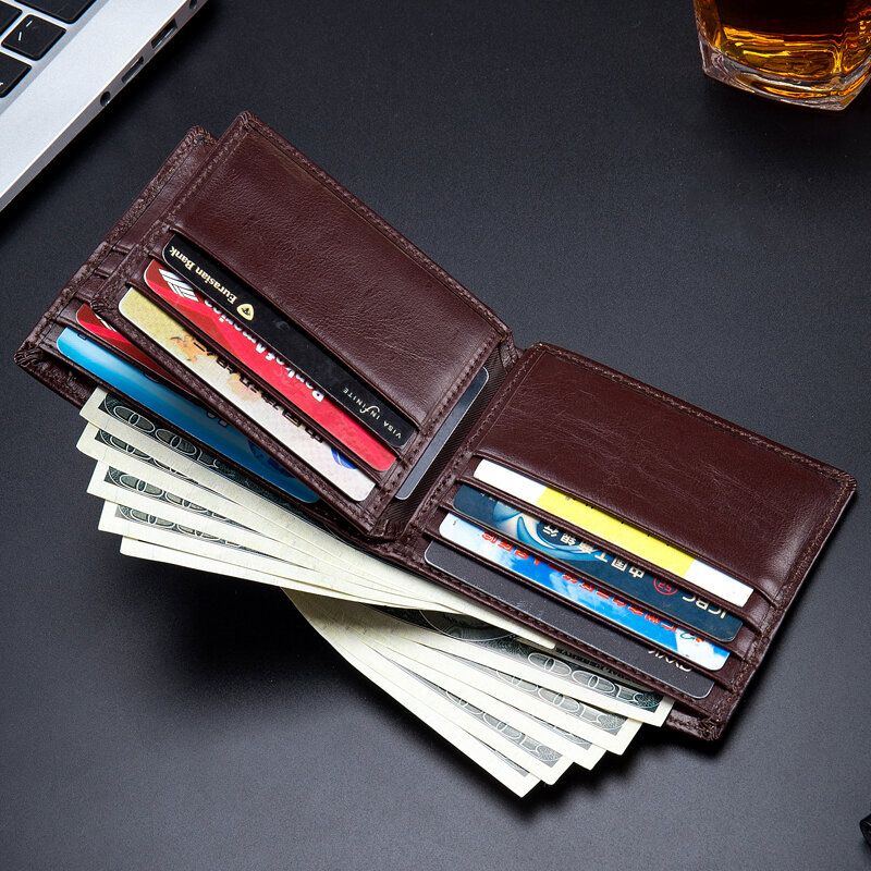 Herren Geldbörsen Horizontal Vertikal Bifold Anti Diebstahl Bürste Multi Card Slot Kartenhalter Geldscheinklammer Rindsleder Geldbörsen