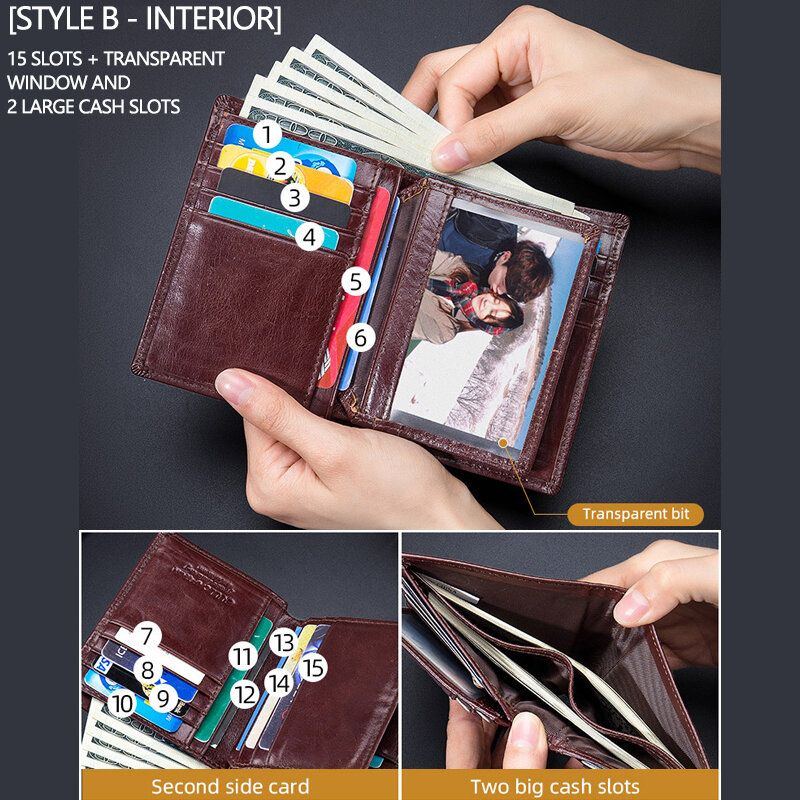 Herren Geldbörsen Horizontal Vertikal Bifold Anti Diebstahl Bürste Multi Card Slot Kartenhalter Geldscheinklammer Rindsleder Geldbörsen