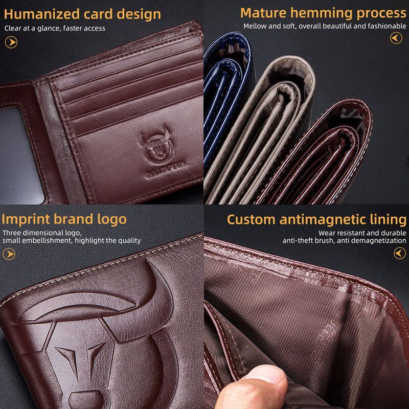 Herren Geldbörsen Horizontal Vertikal Bifold Anti Diebstahl Bürste Multi Card Slot Kartenhalter Geldscheinklammer Rindsleder Geldbörsen