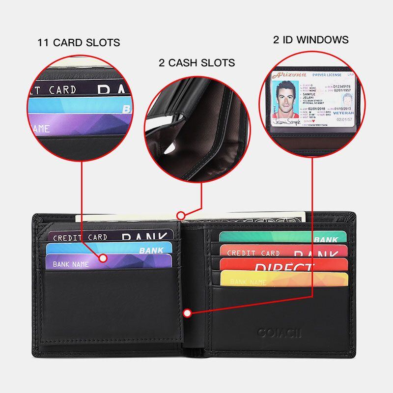 Herren Horizontal Bifold Blocking Card Case Retro Short Multi Card Slot Card Holder Coin Purse Money Clip Führerschein Wallet