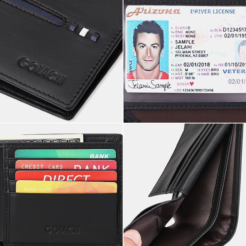 Herren Horizontal Bifold Blocking Card Case Retro Short Multi Card Slot Card Holder Coin Purse Money Clip Führerschein Wallet