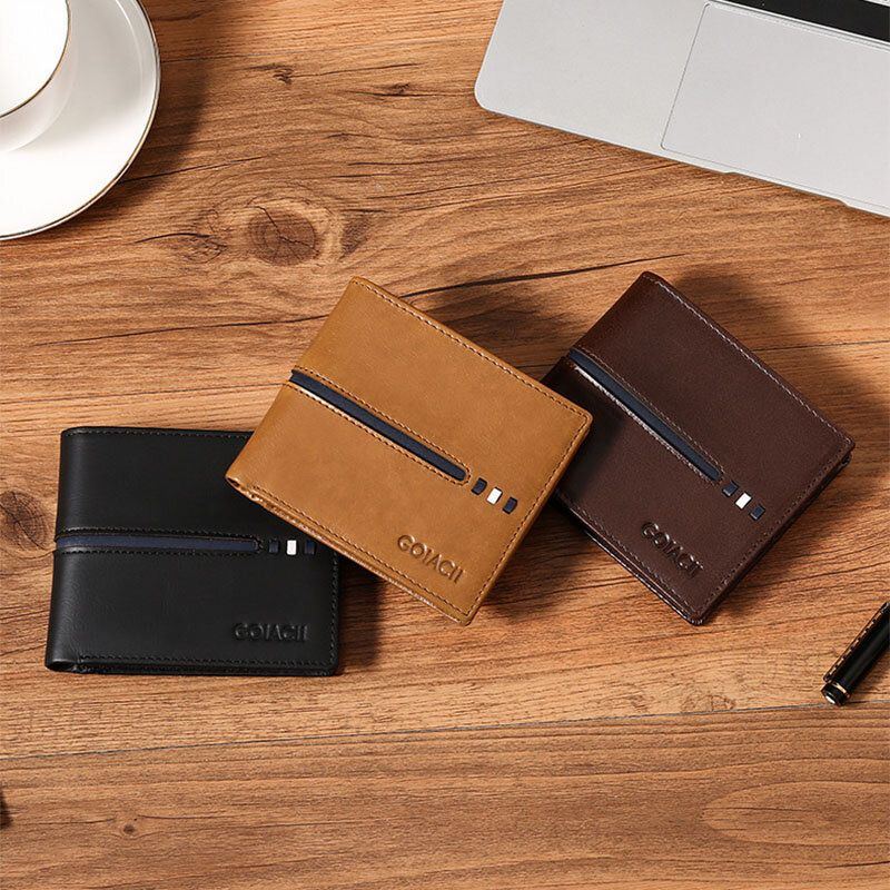 Herren Horizontal Bifold Blocking Card Case Retro Short Multi Card Slot Card Holder Coin Purse Money Clip Führerschein Wallet