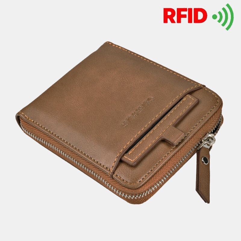 Herren Kunstleder Anti Diebstahl Retro Reißverschluss Kartenhalter Brieftasche