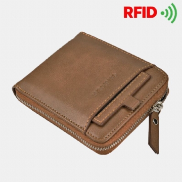 Herren Kunstleder Anti Diebstahl Retro Reißverschluss Kartenhalter Brieftasche