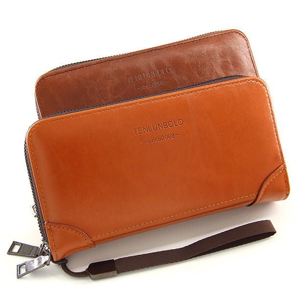 Herren Kunstleder Business Doppelreißverschluss Lange Geldbörse Clutch Bag