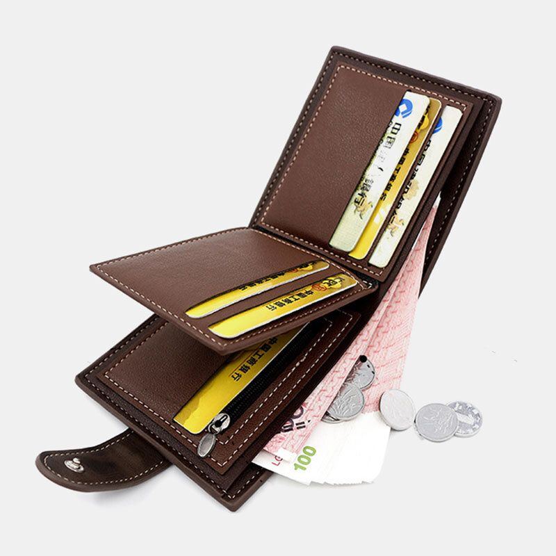 Herren Kunstleder Farblich Passend Multi Card Kurze Brieftasche Modische Haspe Zweifach Gefaltete Geldscheinklammer Geldbörse