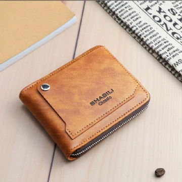 Herren Kunstleder Retro Klassisch Draw Card Slot Bifold Zipepr Card Holder Wallet