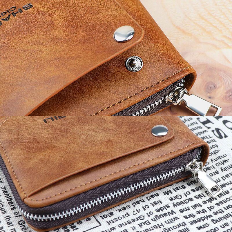 Herren Kunstleder Retro Klassisch Draw Card Slot Bifold Zipepr Card Holder Wallet