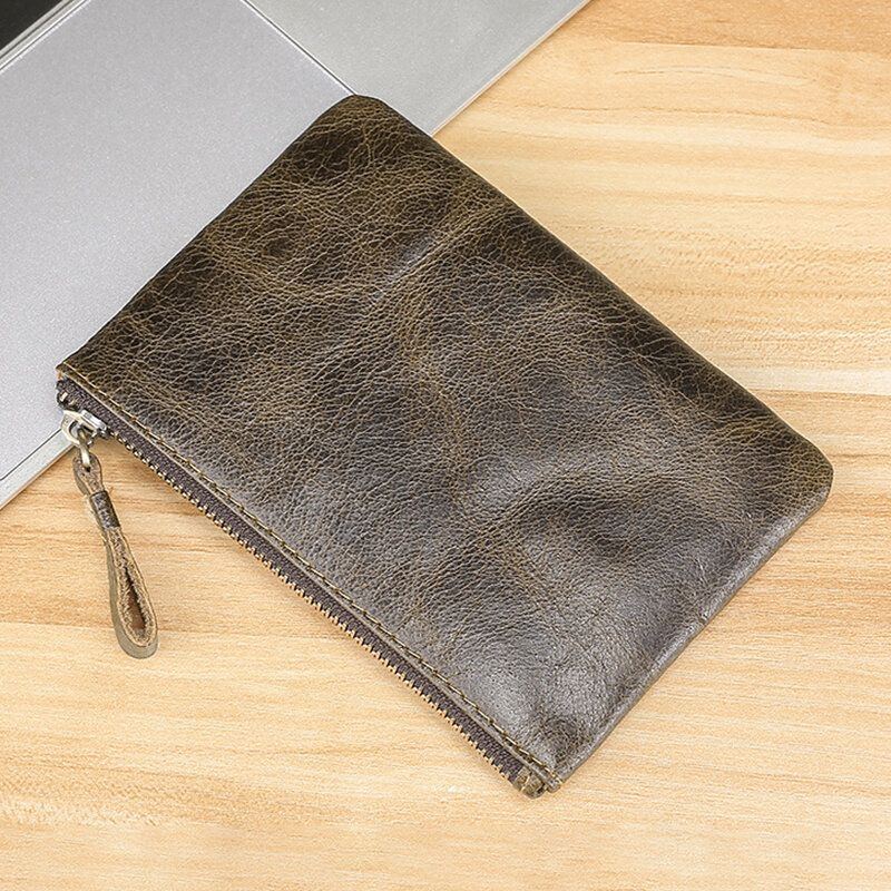 Herren Minin Kurzer Reißverschluss Rindsleder Brieftaschen Geldbörse Geldscheinklammer Clutch Brieftaschen Schlüsseletui