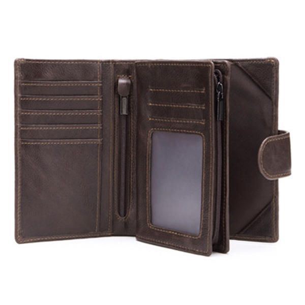 Herren Passport Bag 9 Kartenfächer Fotohalter Echtes Leder Oil Wax Business Short Wallet