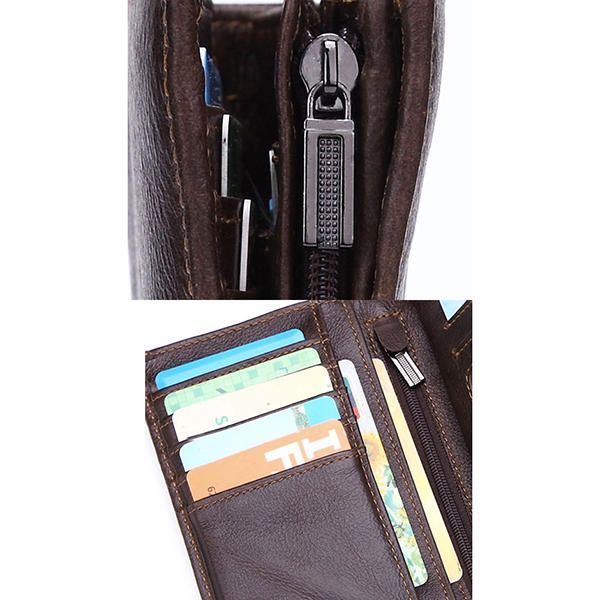 Herren Passport Bag 9 Kartenfächer Fotohalter Echtes Leder Oil Wax Business Short Wallet